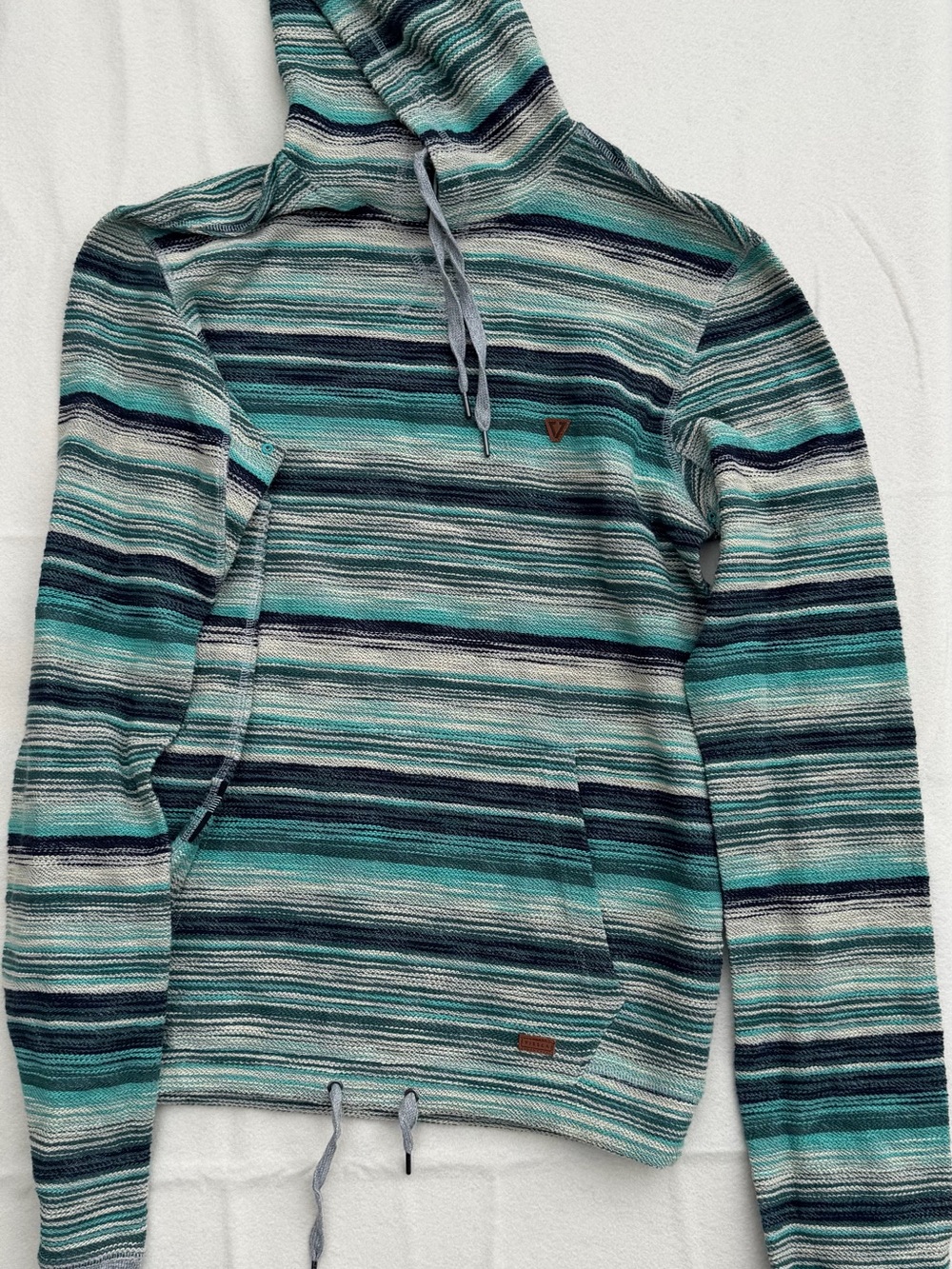 VISSLA Teal & Navy Striped Hooded Sweater